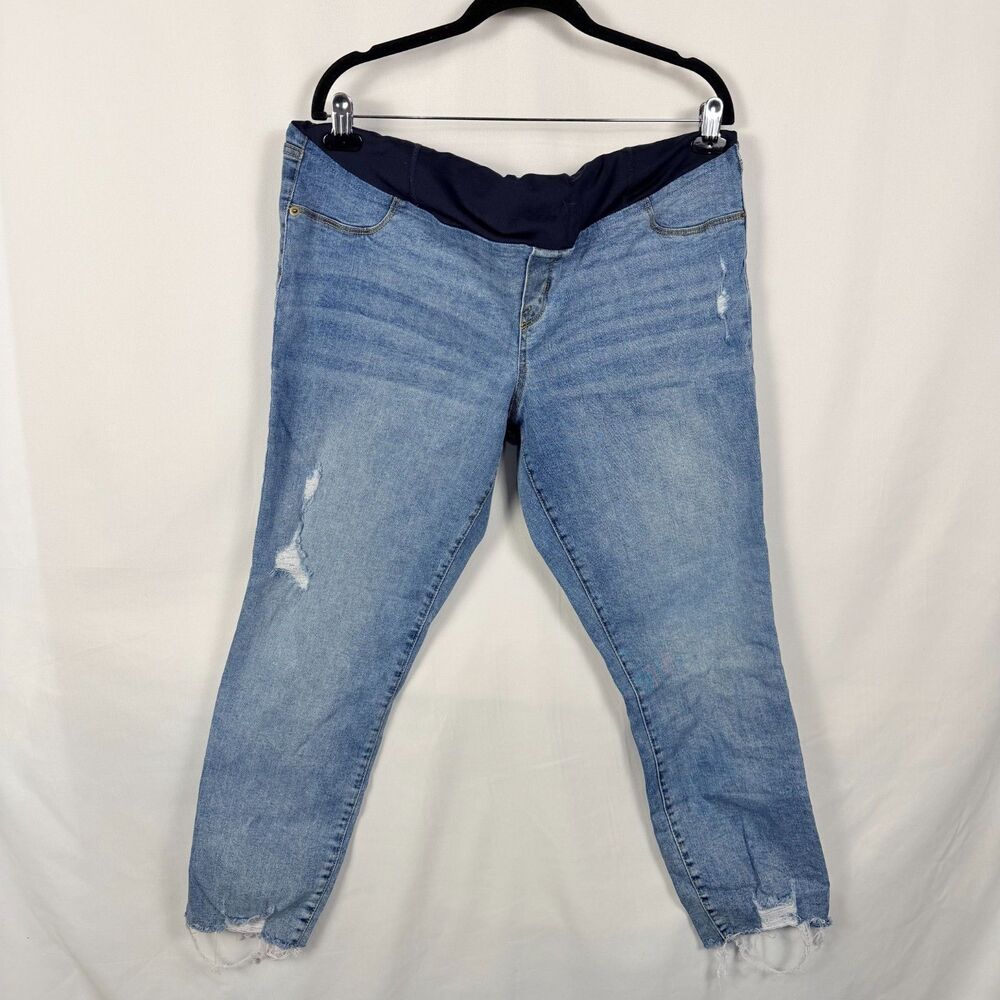 Full Panel Maternity Jeans Womens Size 16 Blue Distressed Skinny Ingrid & Isabel